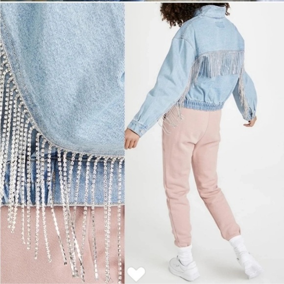 Free People Rhinestone Fringe Denim Bomber Jacket Size Medium Worn Once - Picture 4 of 6